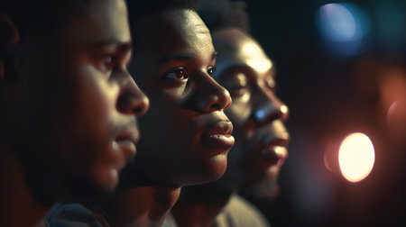 Group of african american people in the dark. Selective focus.の素材