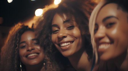Group of african american women having fun together at night.の素材