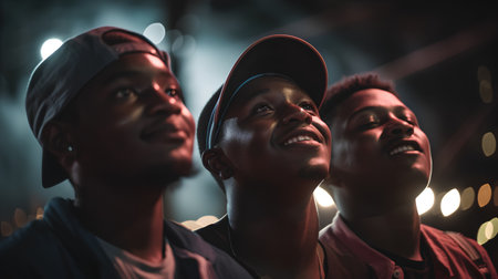 Portrait of two african american guys looking at camera in nightclubの素材