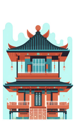 Traditional chinese building. Vector illustration in flat style on white background.の素材