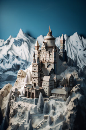 Fairy tale castle in snowy mountains. Fantasy world. 3D Renderingの素材