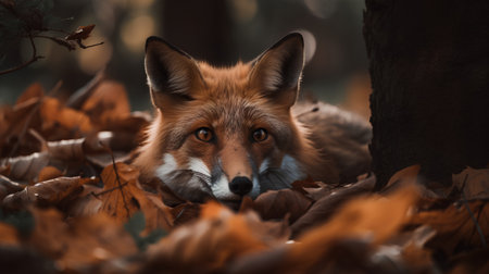 Red fox (Vulpes vulpes) in the autumn forestの素材