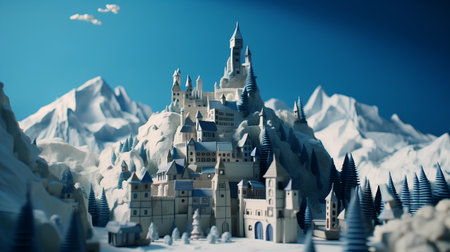Fairy tale castle in the snowy mountains. 3D illustration.の素材