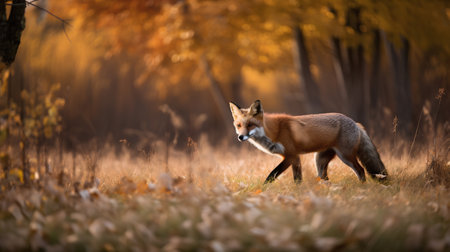 Red fox (Vulpes vulpes) in the autumn forestの素材