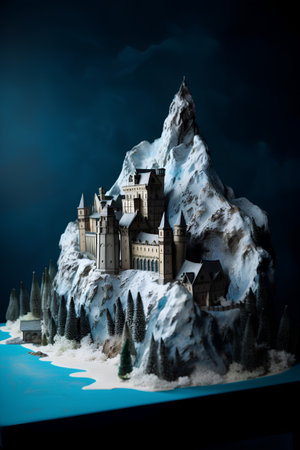 Fairy tale castle in the snow. Fantasy scene. 3D renderingの素材