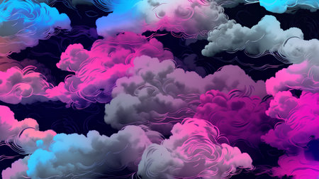 Seamless pattern with colorful clouds on dark background. Vector illustration.の素材