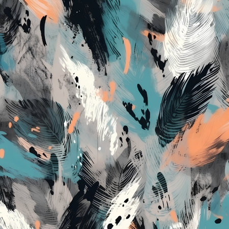Seamless pattern with feathers and watercolor stains. Vector illustration.の素材