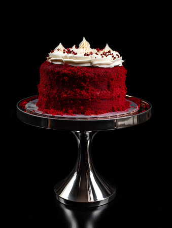 Red velvet cake on a black background. Shallow depth of field.の素材