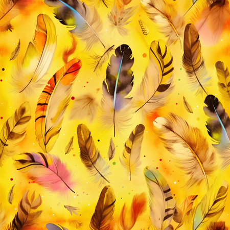 Seamless pattern with watercolor feathers. Watercolor illustration.の素材