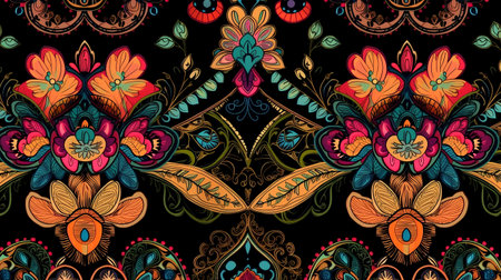 Seamless pattern with decorative flowers in indian style. Vector illustrationの素材