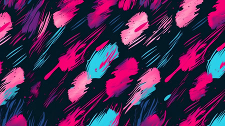 abstract seamless pattern with pink and blue brush strokes on black backgroundの素材
