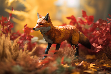 Cute little fox in the autumn forest. Selective focus.の素材