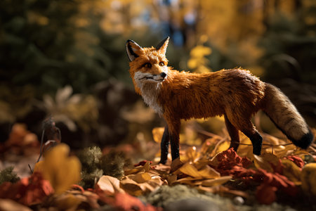Red fox in the autumn forest. Wild animal in the nature.の素材