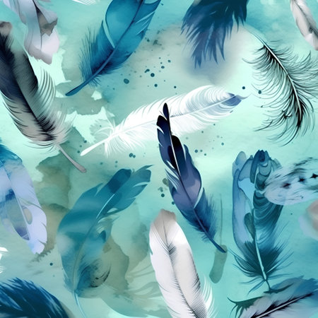 Seamless pattern with watercolor feathers. Watercolor illustration.の素材