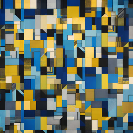 abstract composition, geometric pattern, blue, yellow and black colorsの素材