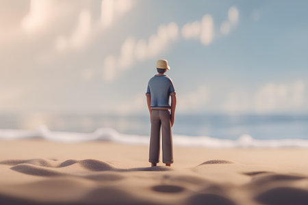 Man standing on the beach and looking at the sea. Travel conceptの素材