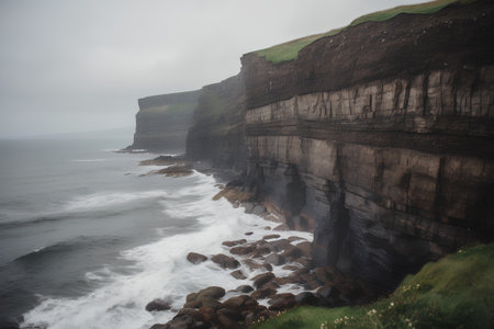 Cliffs of Moher on a foggy day, County Clare, Irelandの素材