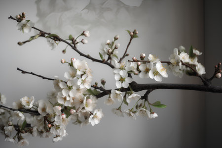 spring flowering of flowers on a tree, white flowers on a branchの素材