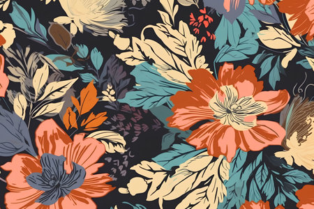 Seamless floral pattern with flowers and leaves. Vector illustration.の素材
