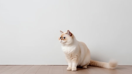 Ragdoll cat sitting on the floor and looking at cameraの素材