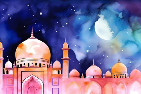 Watercolor background with Taj Mahal, Agra, Uttar Pradesh, Indiaの素材