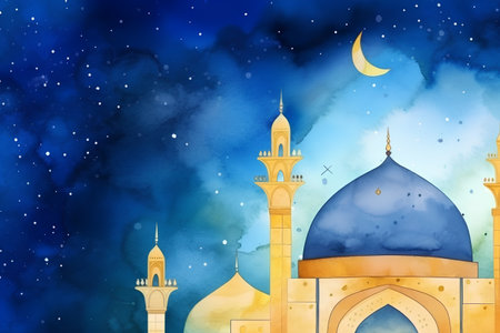Illustration of a ramadan kareem background with mosque and moonの素材