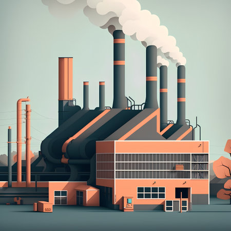 Factory with chimneys. Vector illustration in retro style. Industrial landscape.の素材