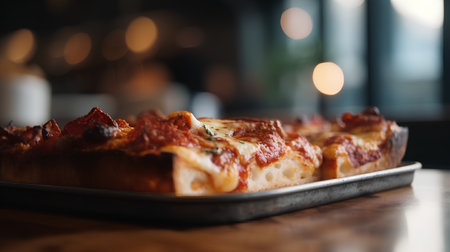 Pizza on a wooden table in a restaurant. Selective focus.の素材