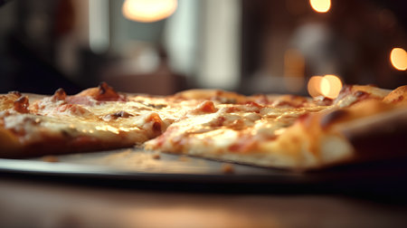 Pizza on a wooden table in a restaurant. Selective focus.の素材