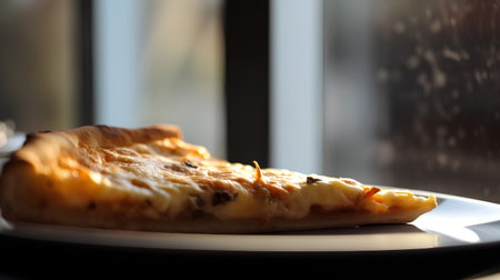 Pizza on a plate in a cafe. Selective focus.の素材