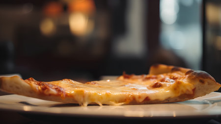 Pizza with cheese on a plate in a cafe, close-upの素材
