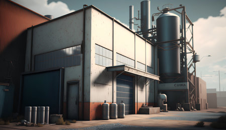Industrial landscape with factory and blue sky. 3D rendering.の素材