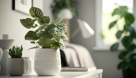 Plants in vase on table in living room. Interior designの素材