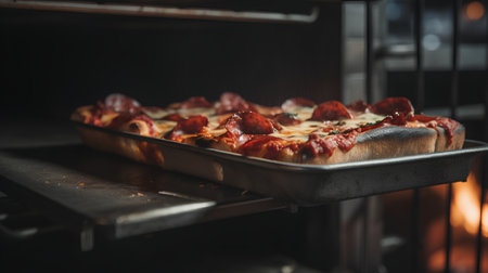 Pizza on a baking sheet in a restaurant kitchen. Restaurant.の素材