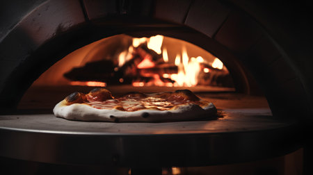 Pizza in a pizza oven. Close-up of pizza in the oven.の素材