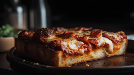 Pizza with mozzarella cheese and tomato sauce, selective focusの素材
