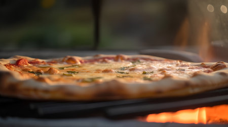 Pizza in a restaurant on the fire. Selective focus.の素材