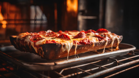 Pizza with salami and mozzarella in the oven.の素材