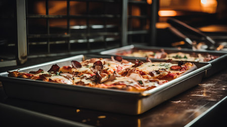 Pizza in a restaurant kitchen. Restaurant kitchen. Restaurant food.の素材