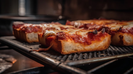 Delicious pizza on the grill in the restaurant. Selective focusの素材