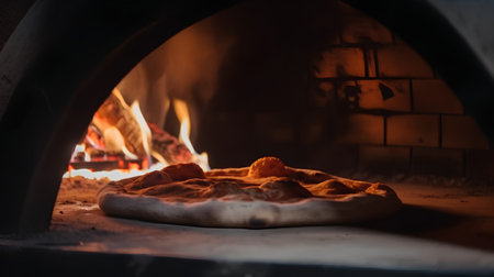 Traditional italian pizza in a wooden oven. Selective focus.の素材