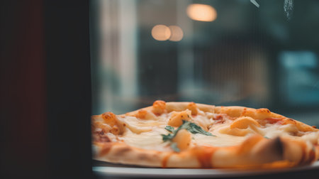 Pizza in a cafe. Pizza in a cafe on the street.の素材