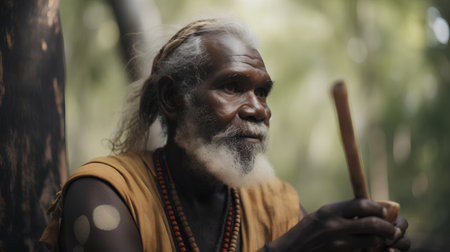 Portrait of an old Indian man with a wooden stick in his handの素材
