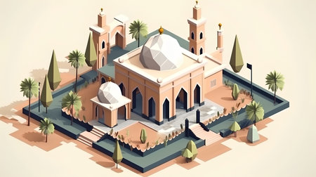 illustration of islamic mosque in isometric 3d graphicの素材