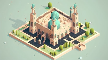 isometric mosque building in isometric 3d concept. vector illustrationの素材