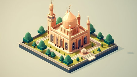 isometric church building in the forest, vector illustration eps10の素材