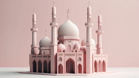 3d illustration of islamic mosque in pastel colors.の素材
