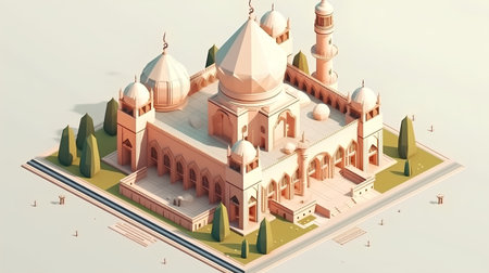 isometric islamic mosque 3d render illustration on white backgroundの素材