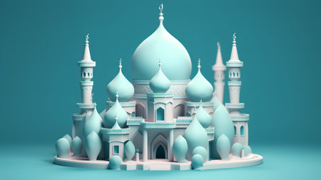 3d illustration of mosque on blue background. Ramadan Kareem conceptの素材