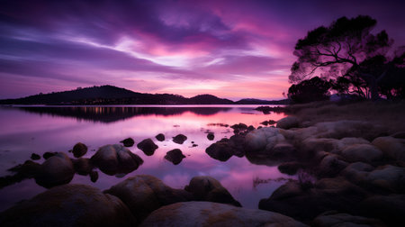 Beautiful sunset over the lake. Tuscany, Italy.の素材